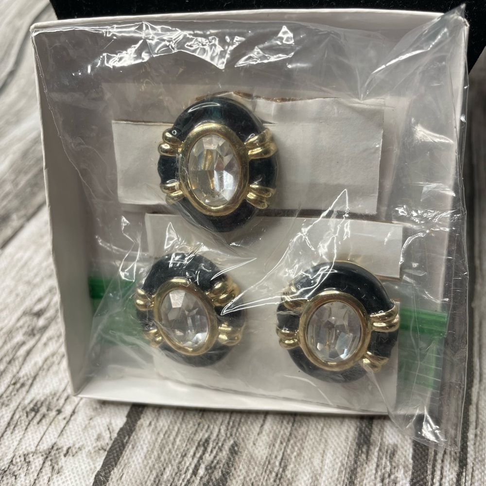 Trifari Black Enamel Clip on Earrings and scarf clip